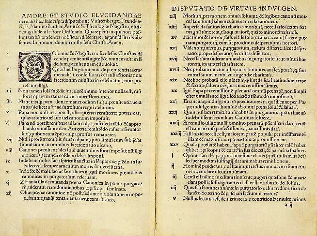Ausschnitt aus Martin Luthers Disputatio pro declaratione virtutis indulgentiarum (95 Thesen)