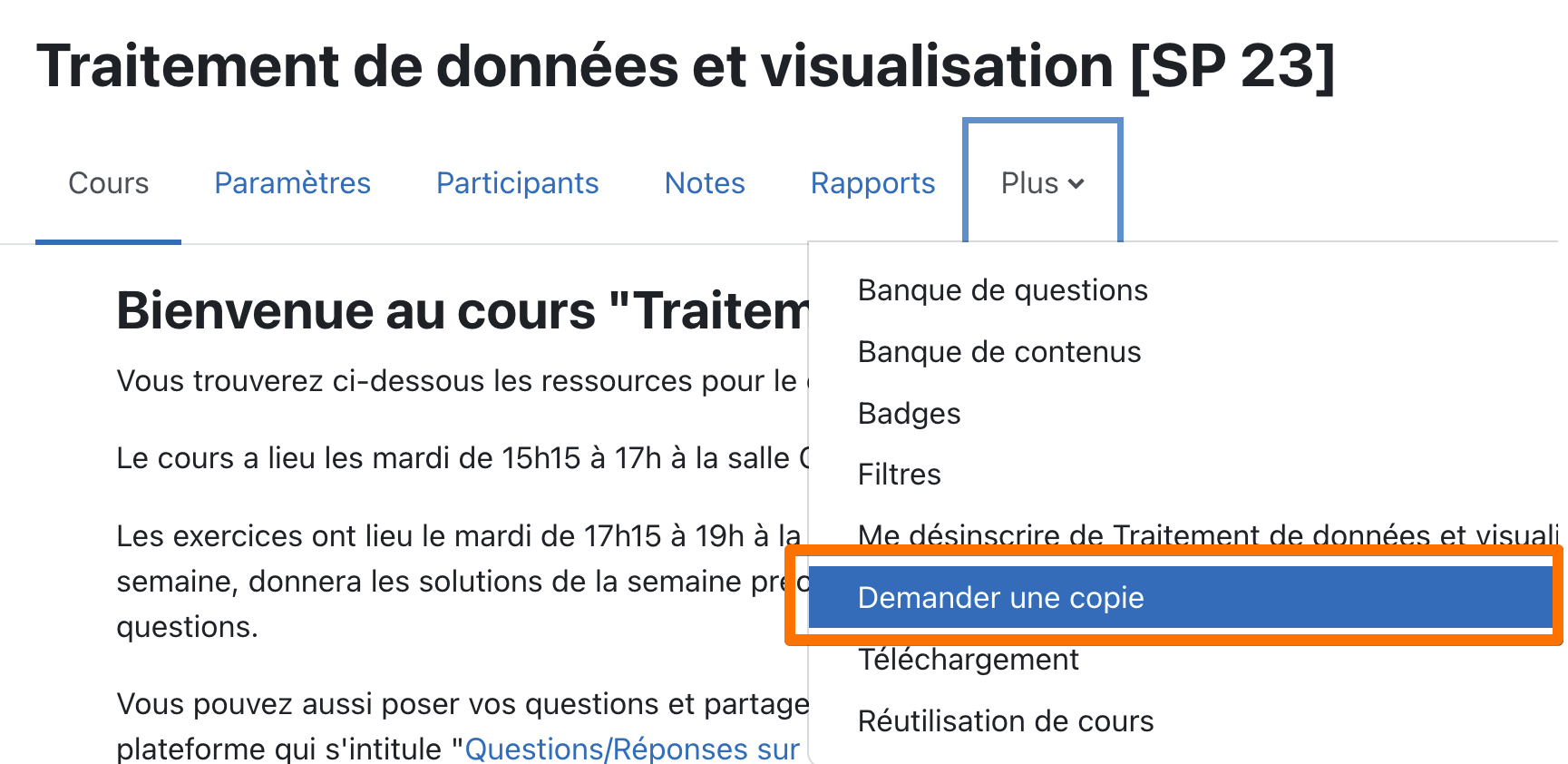 Demander une copie de cours