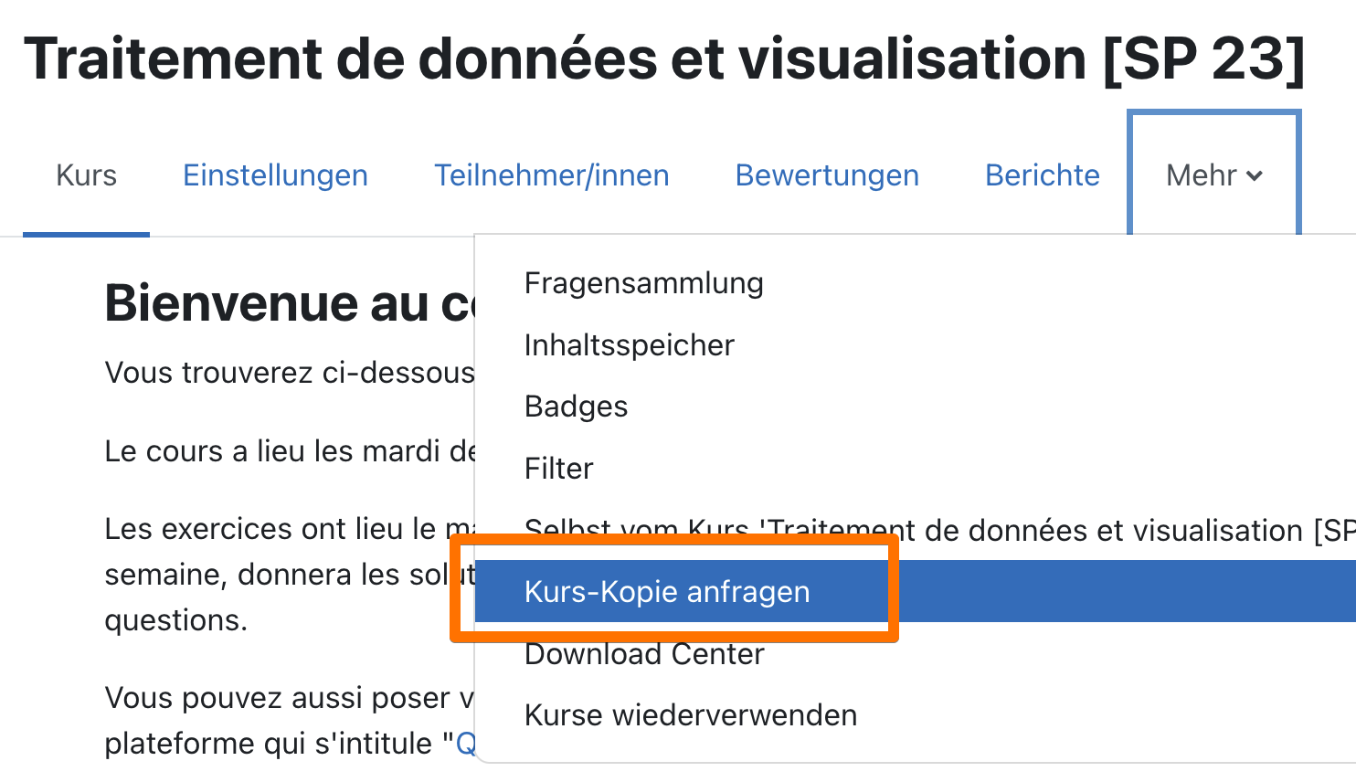 Kurskopie anfragen