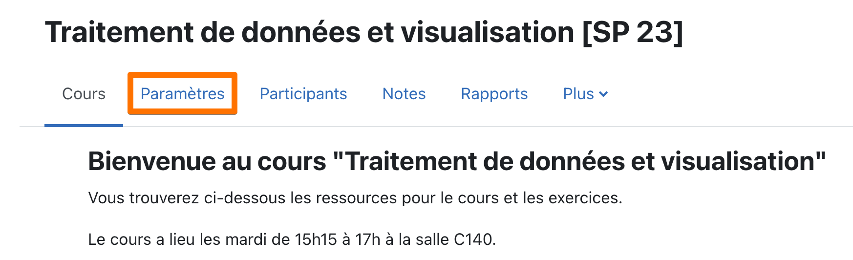 Paramètres du cours