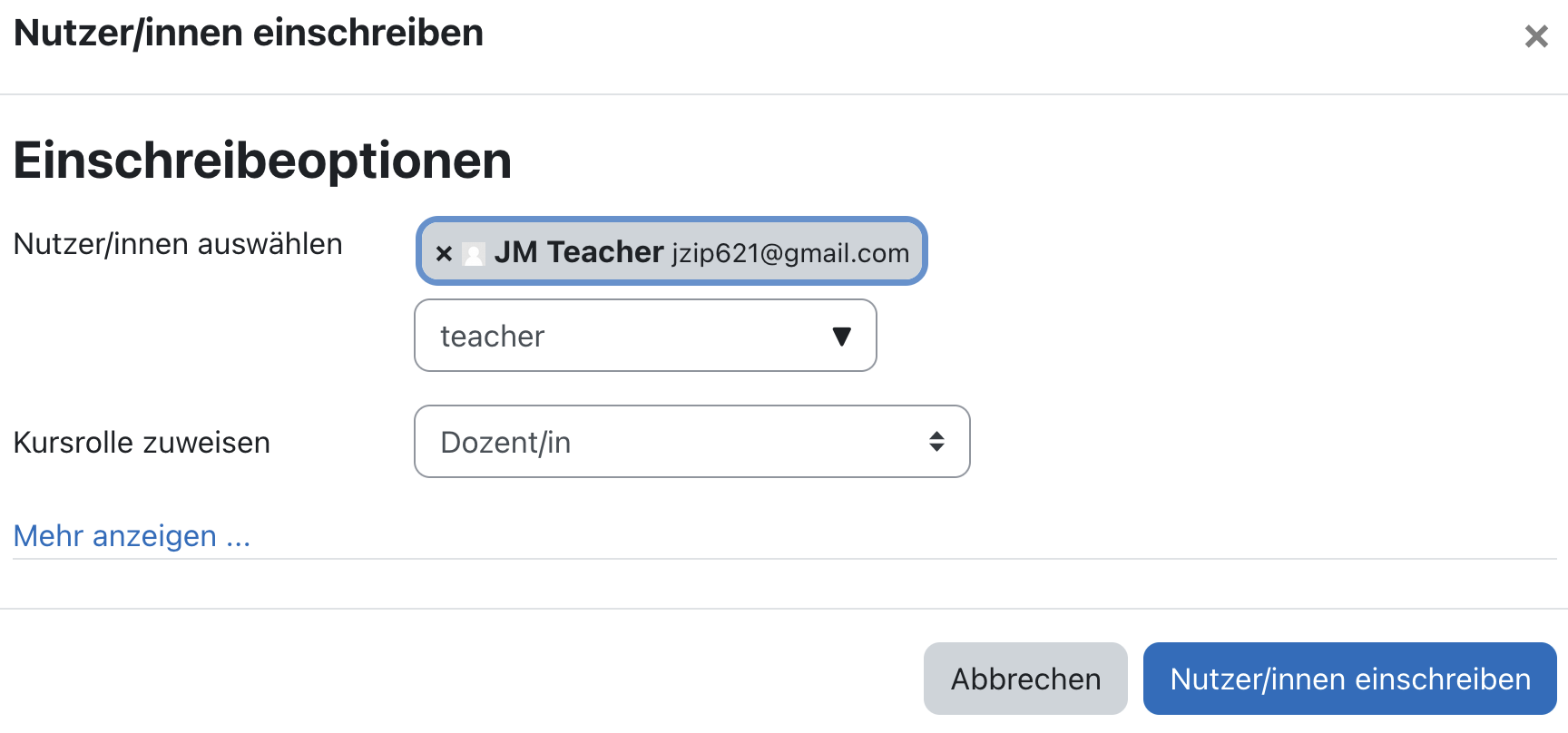 Nutzerin einschreiben