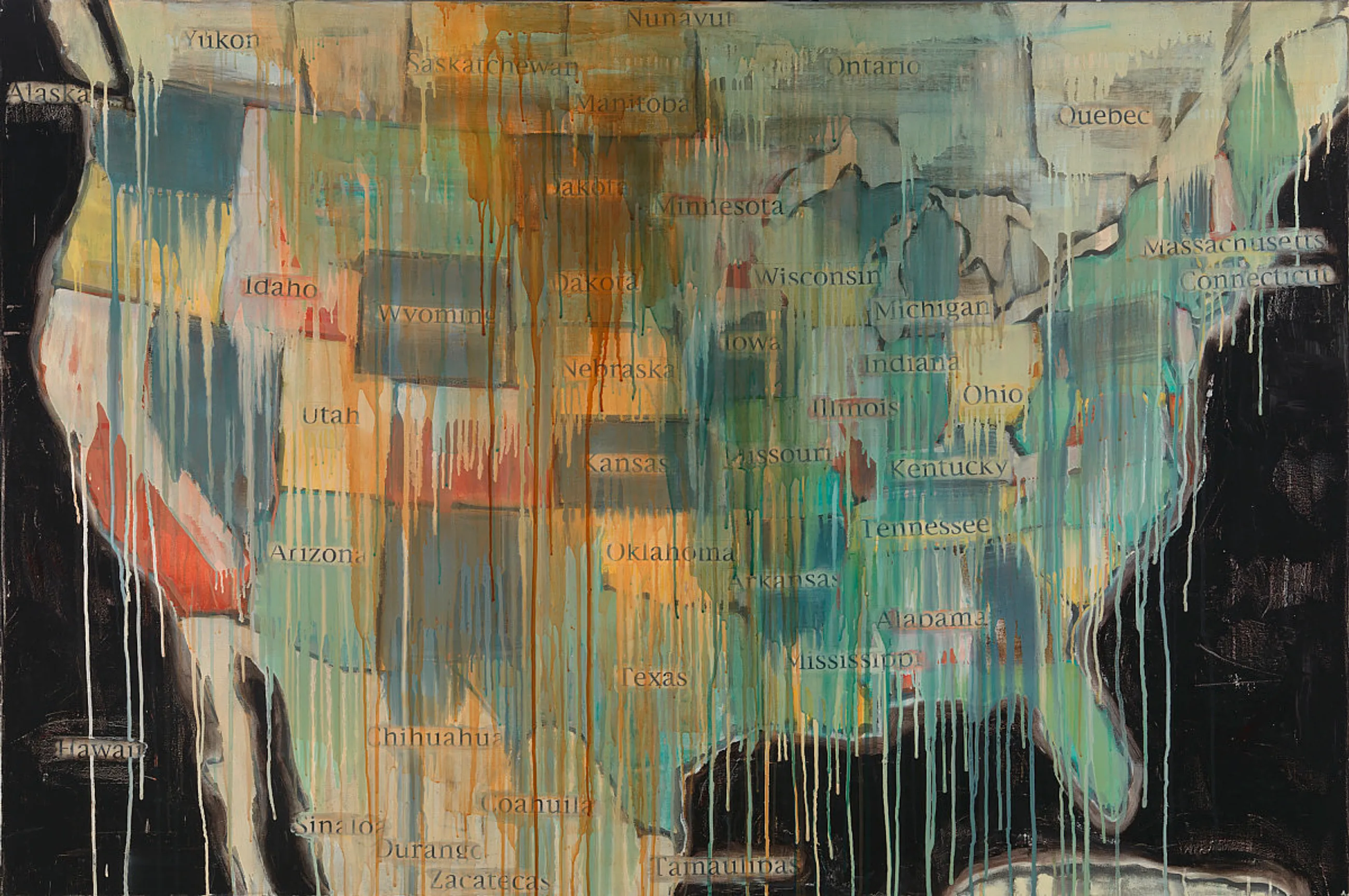 Jaune Quick-To-See Smith, State Names, 2000, oil, collage and mixed media on canvas, Smithsonian.